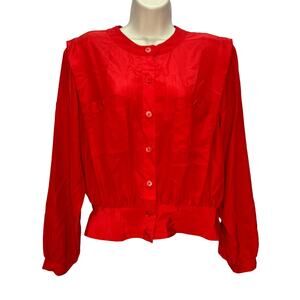 Vintage SK Company Womens 90s Blouse Red Size 16 Long Sleeve Secretary Blouson